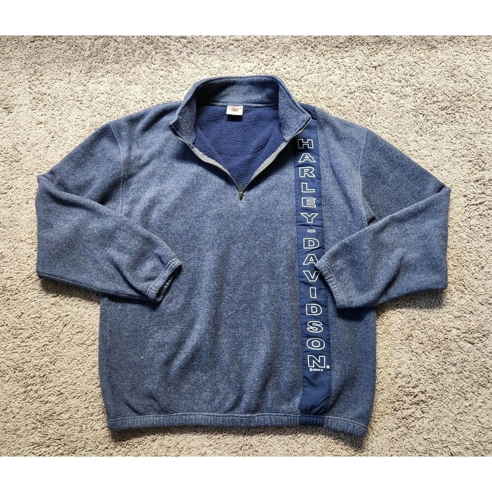 Vtg Harley Davidson 1/4 Zip Fleece XXL Pullover Blue Spellout Sweatshirt Jacket